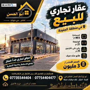 أرض للبيع في الجنينة - 465 م² / 3,000,000 IQD
