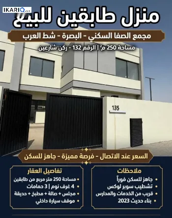 دار للإيجار في الجبيلة - 150 م² / 1,000,000 IQD